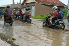 Warga Keluhkan Jalan Rusak Bak Kubangan di Jati Agung
