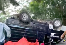 Lakalantas Tunggal, Mobil Pick Up Terbalik di Jalintim Tulang Bawang Lampung