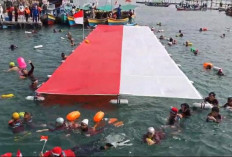 Pecahkan Rekor MURI, Ratusan Perenang Bentangkan Bendera Merah Putih Raksasa di Perairan Lampung.